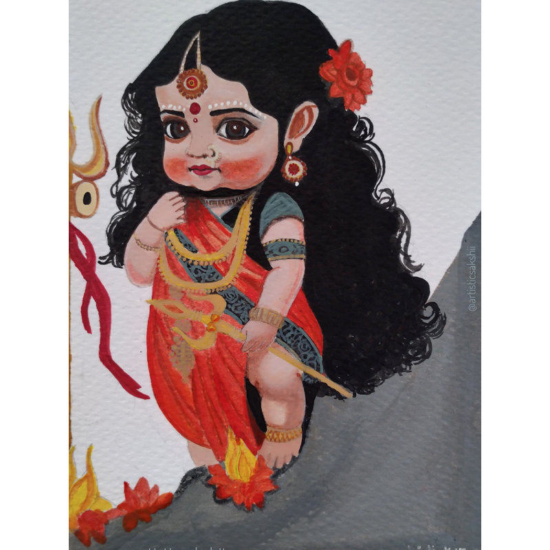 Déesse Durga, peinture par Sakshi Thakur | Aquarelle sur papier