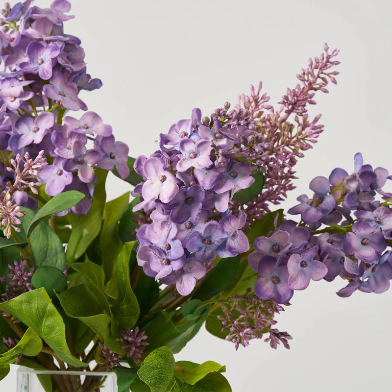 Real Touch Purple Lilac Blooms & Seeding Branches in Factice Vase Spring Water Illusion Arrangement