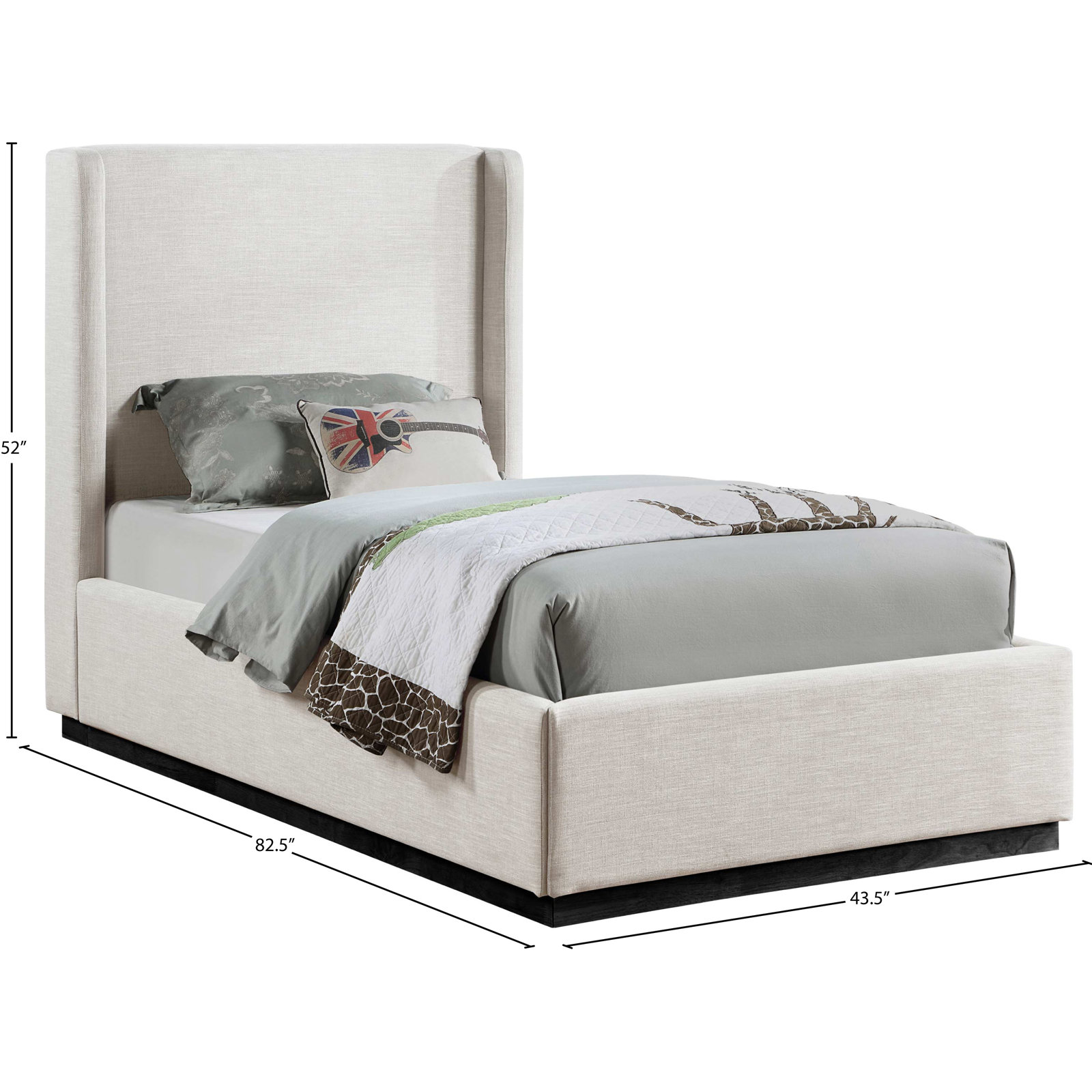 Earby Upholstered Panel Bed, Beige Linen Textured Fabric, Twin