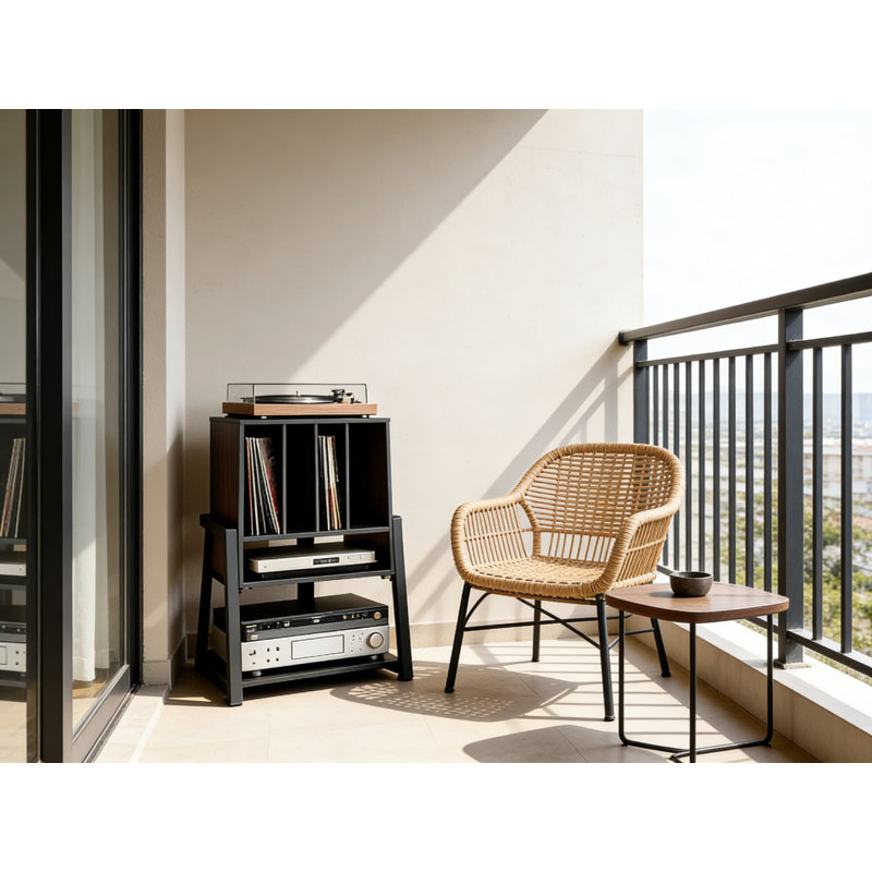 Record Player Stand With Vinyl Storage, Turntable Entertainment Center Holds Up To 120 Records, Sturdy Multi-Tier Design For Living Room