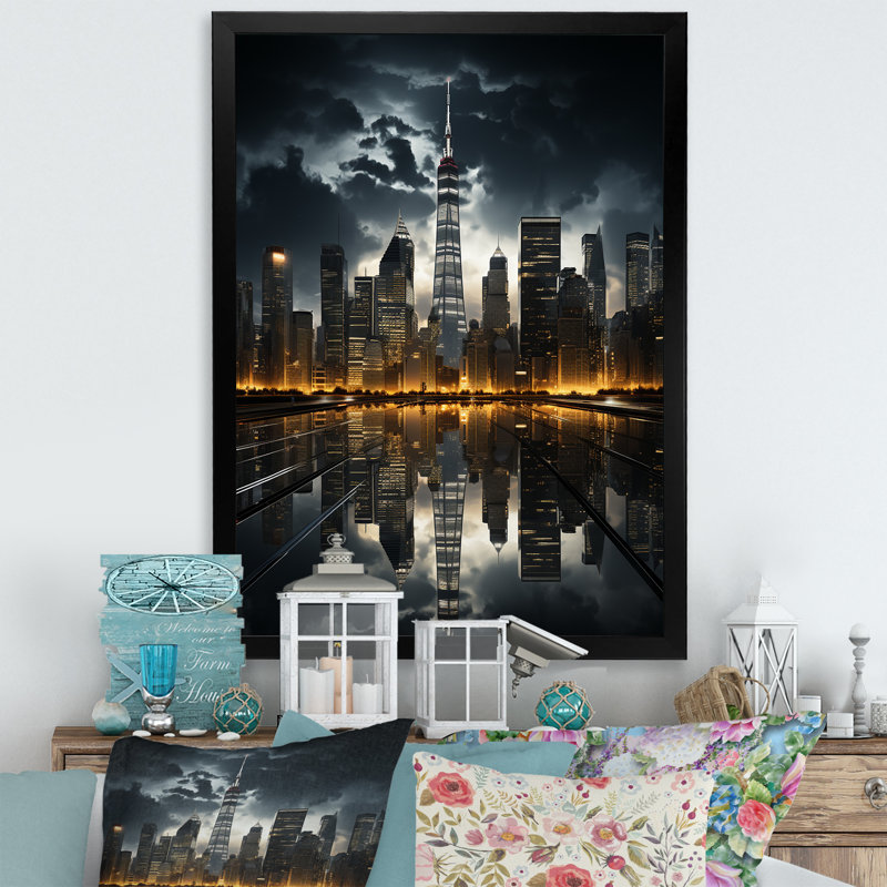 Hoddesdon gratte-ciel monochromatique Metropolis II - impression, H 44 po x l 34 po x P 1,5 po, Cadre photo noir