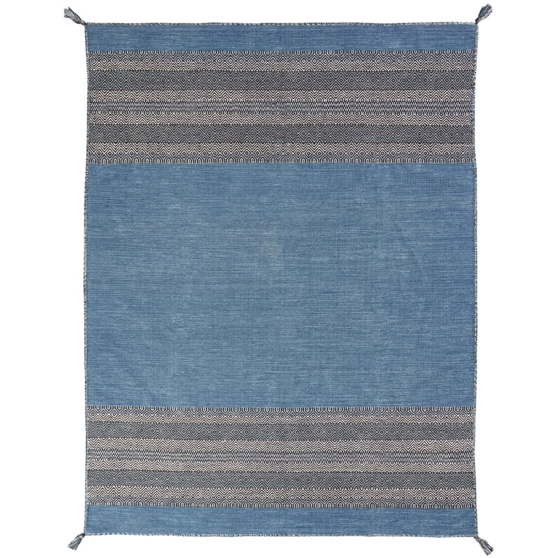 Dolley Cotton Striped Area Rug in Teal, Runner 2'6" x 10'