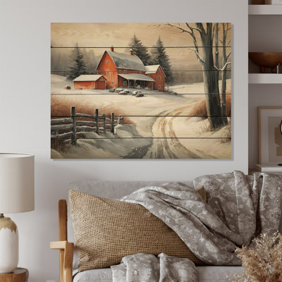 " Red Barn Scenery In Winter III "