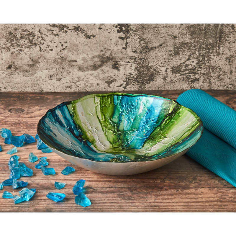 Abstract Bowl, 8cm H x 32cm W x 32cm D, Green/Blue