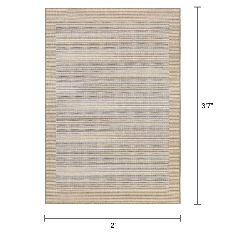 Tapis ivoire naturel à rayures Veun, Rectangle 2 pi x 3 pi 7 po