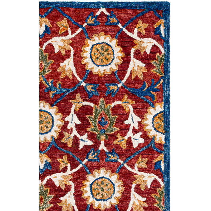 Blossom Hand Tufted Wool/Cotton Oriental Rug in Red/Blue/Beige, Rectangle 8' x 10'