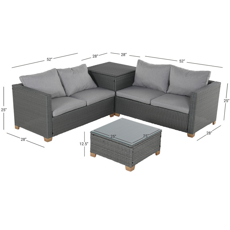 Ensemble de conversation modulaire en osier pour l'extérieur 4 pièces
