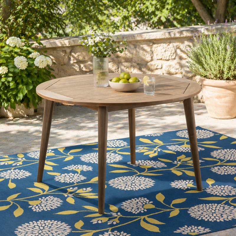 Table de patio d'extérieur 47,25 po en bois d'acacia avec plateau à lattes, Grey