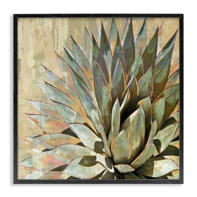 Green Painted Botanical Succulent Agave Leaves Black Framed Giclee Texturized Art by Lindsay Benson