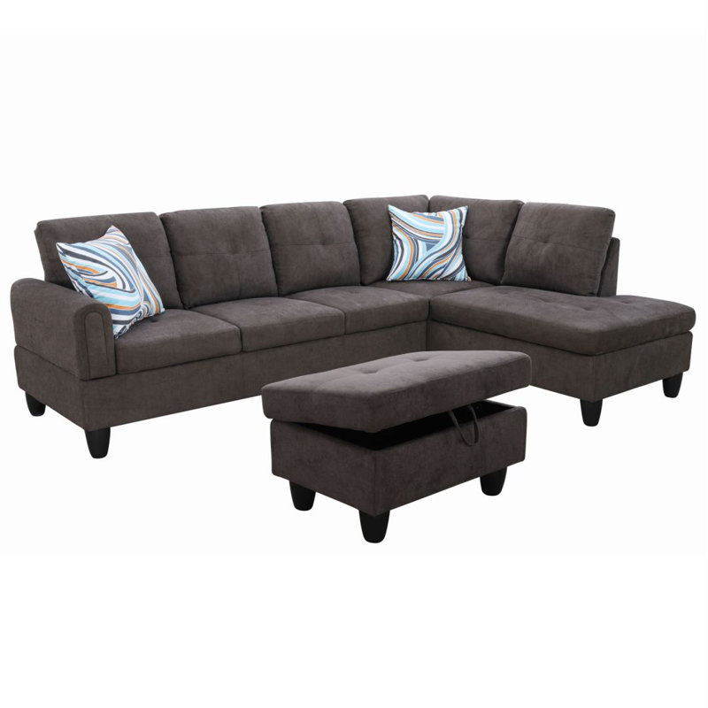 Jacksmith Upholstered Sectional, Right Hand Facing, Brown Gray 100% Linen