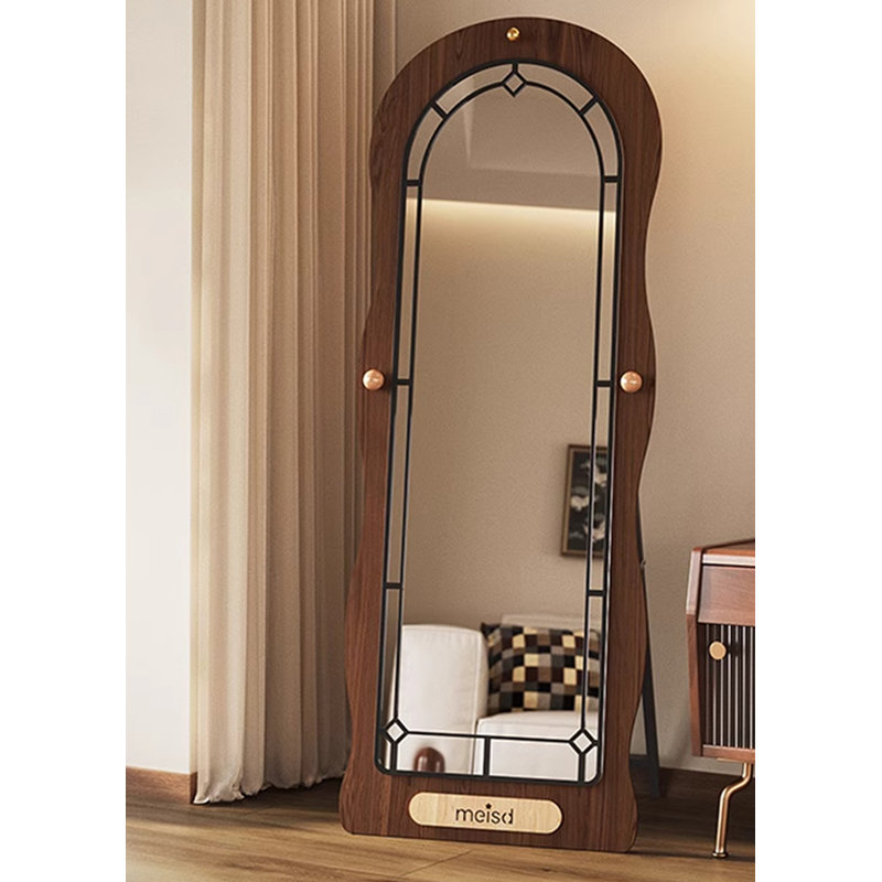 Medieval-Style Solid Wood Frame High-Definition With Stand Full-Length Mirror