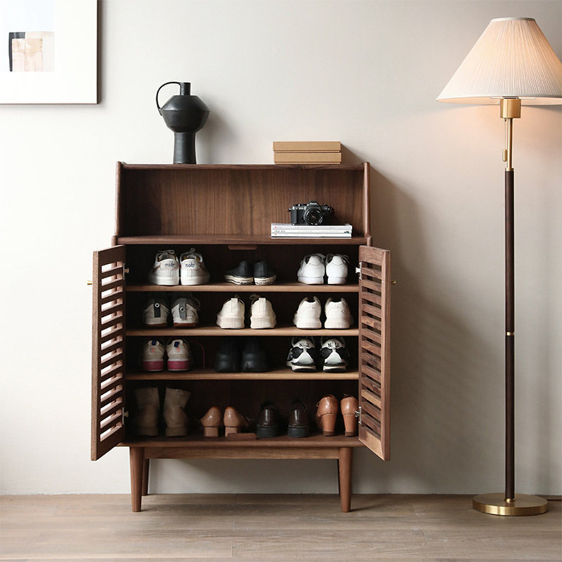 Armoire de rangement à chaussures à grille, Noyer