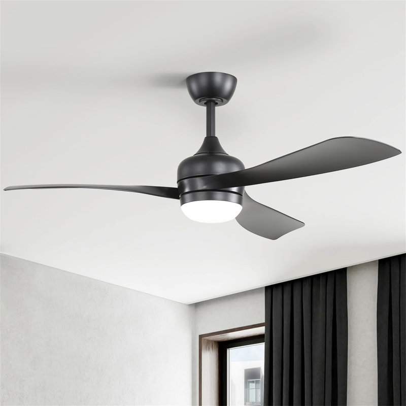 Ventilateur de plafond noir 52 pouces avec 3 pales en ABS, Noir, Noir