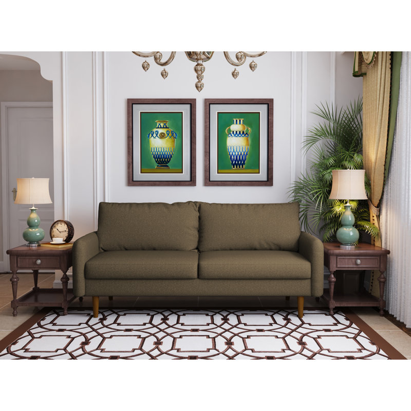 69.5' Round Arm Contemporary Style Sofa, Khaki