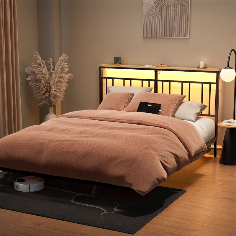 Lit plateforme flottant avec DEL et station de charge, Grand lit