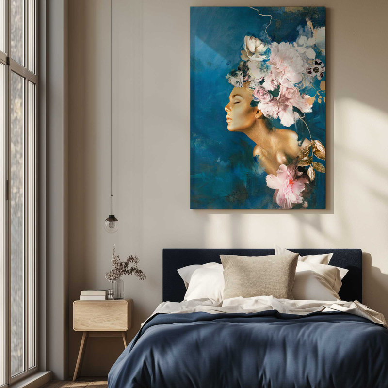 Muse dorée en fleurs, Toile tendue sur cadre, Ne s’applique pas, H 18 po x l 12 po