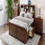 Structure de lit plateforme très grand en bois, tête de lit multi-rangement, USB-186041373