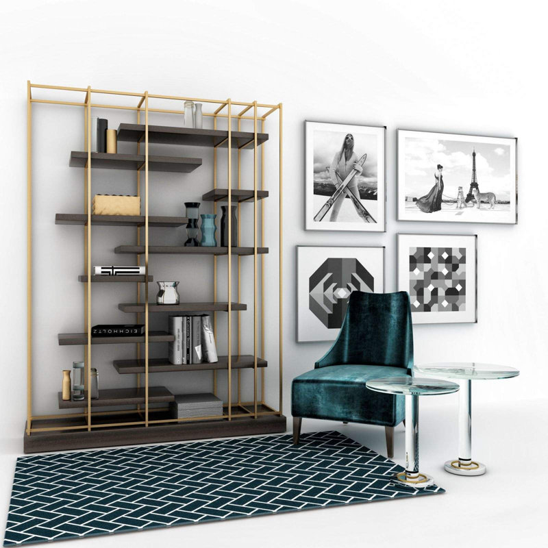 Ward Bookcase, Charcoal Gray/Brushed Brass