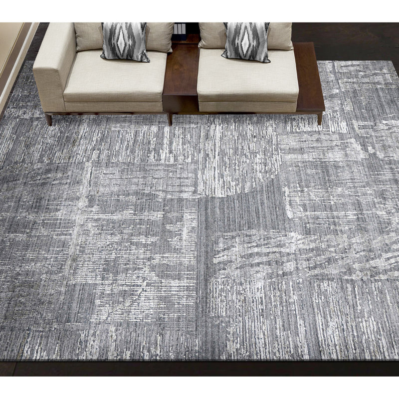 Abstract Area Rug in Ivory, Rectangle 6' x 9'