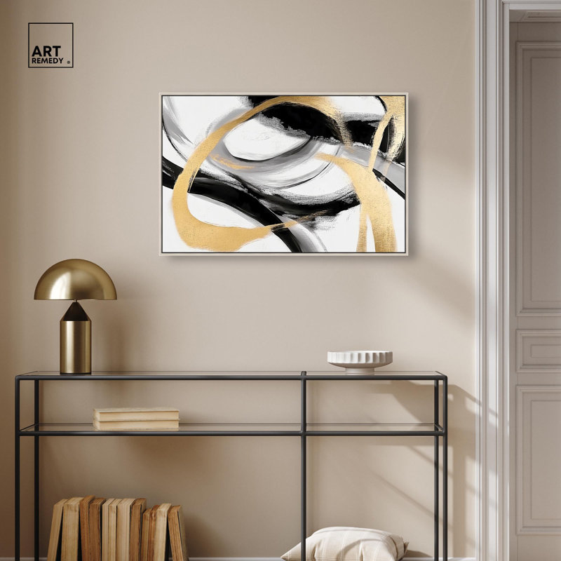 Toile Midas Arc I par Art Remedy, H 21 po x l 31 po, Cadre flottant, Argent argent