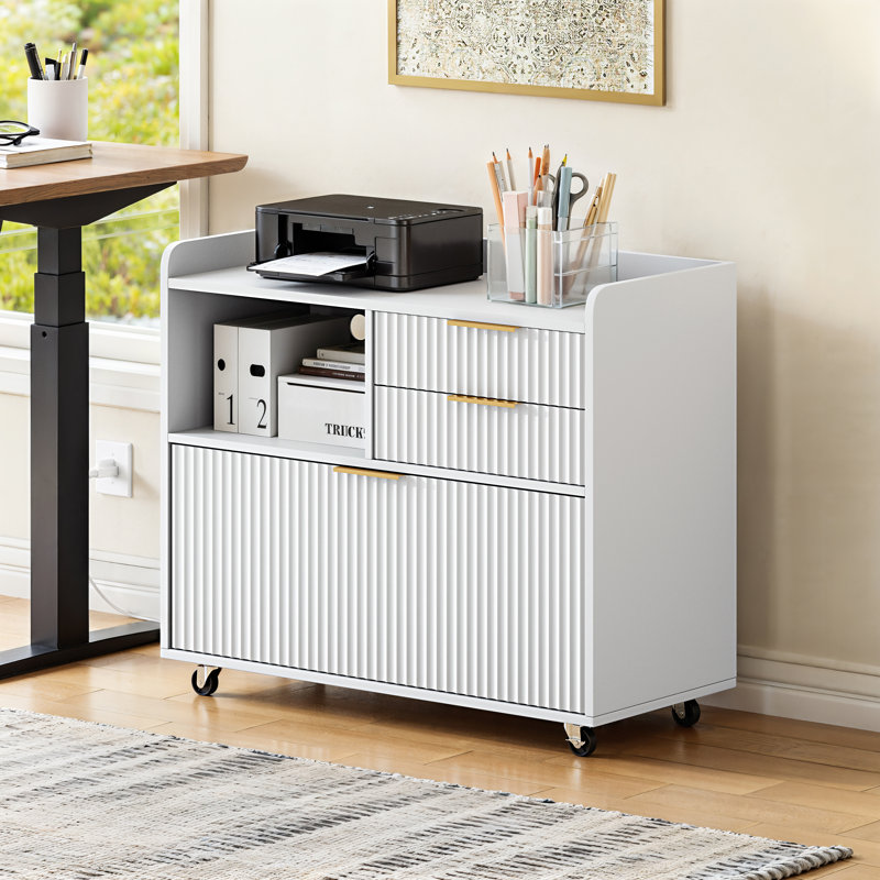 31.5 " Wide 3 Drawers Mobile Particle Board / Chipboard Lateral Filing Cabinet