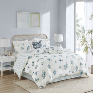 Blue/White Reversible Coastal 4 Piece Comforter Set