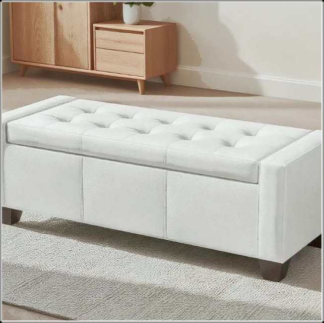 Banc de rangement rectangulaire en similicuir