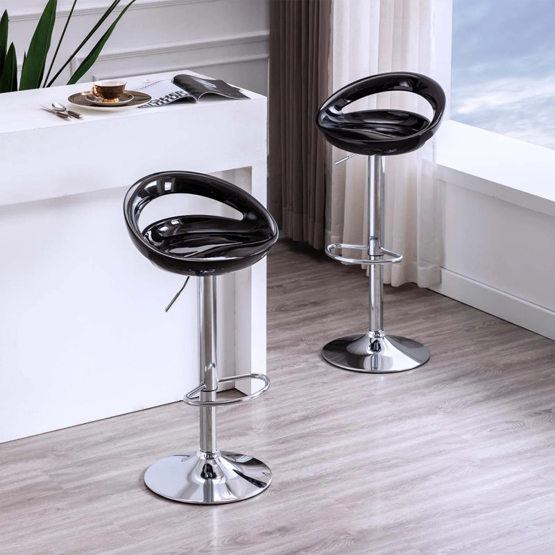 Plark White Adjustable Stool With Chrome Pedestal Base, Black
