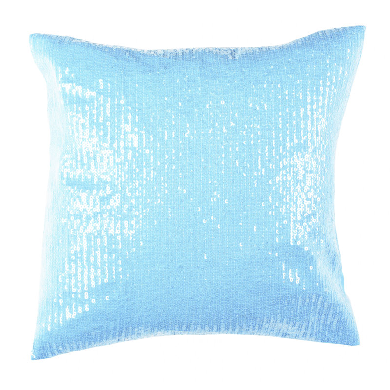 Gaila Blue Sequined Cotton 18'' Square Throw Pillow