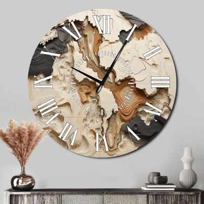 Beige And Brown African River Collage - Abstract Shapes White Face Wall Clock
