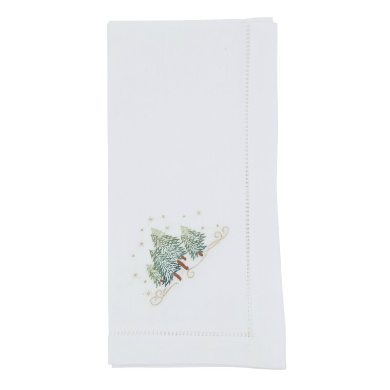 Ensemble de 6 serviettes de table brodées en coton avec bordure de point ajouré et motif saisonnier, 20 po x 20 po