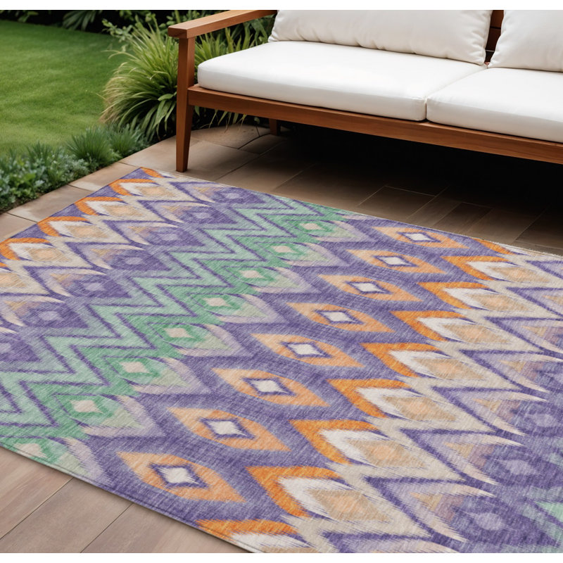 Orange Southwestern Washable Indoor Outdoor Area Rug, Rectangle 10' X 14'