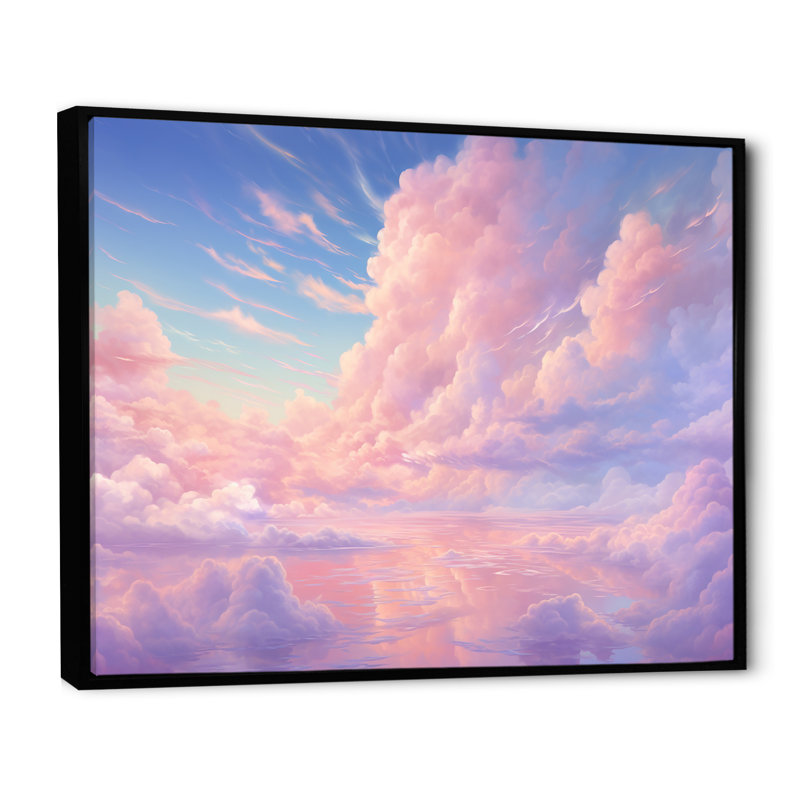 «Kawaii Clouds Landscape III», reproduction sur toile, Cadre flottant noir, 16" H x 32" W
