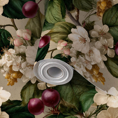 Papier peint adhésif peler et coller en PVC, revêtement mural auto-adhésif amovible avec impression d'aquarelle de jardin de fleurs sauvages sans soudure rétro, imperméable pour la décoration intérieure - rouleau