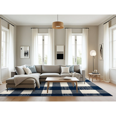 Machine Washable Checkered Gray Area Rug