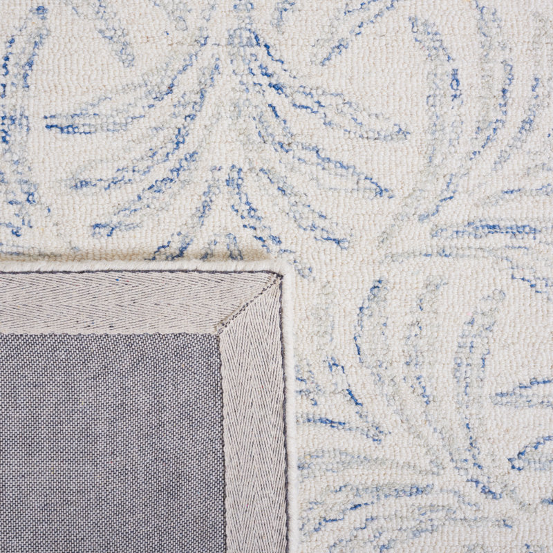 Ivory and Blue Handmade Tufted Wool Silk Area Rug 3' x 5'