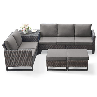 Ingvald 5 Person All-Weather Wicker Outdoor Patio Sofa Set With Cushions And Ottoman
