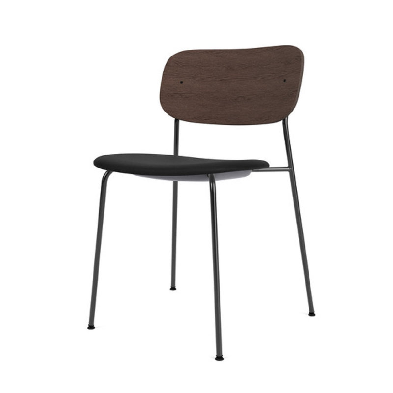 Co Upholstered Dining Chair, Black Leather, Dark Stained Oak, Black