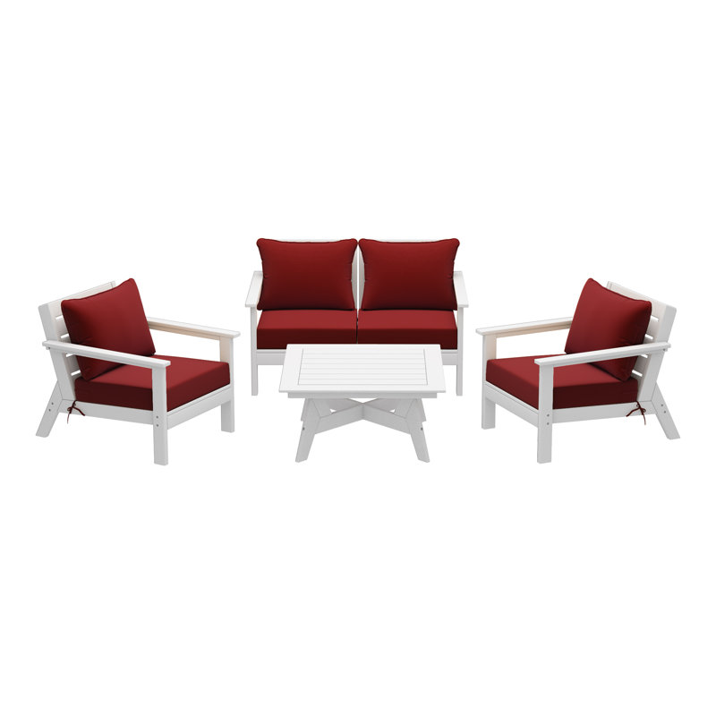 Ensemble de conversation à assise profonde 5 pièces, Rouge, Blanc
