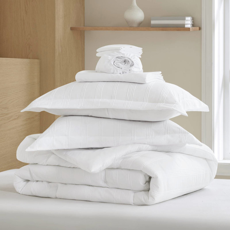 Literie rayée très grand 7 pièces pour une mise à jour de chambre à coucher. Couvre-oreillers doux et respirants. Comprend les taies d'oreiller de draps-housses plates. Dortoirs étudiants à rayures lavables à la machine