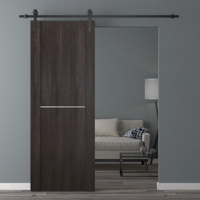 Avon 80'' Solid + Manufactured Wood Paneled without Installation Hardware Kit Barn Door