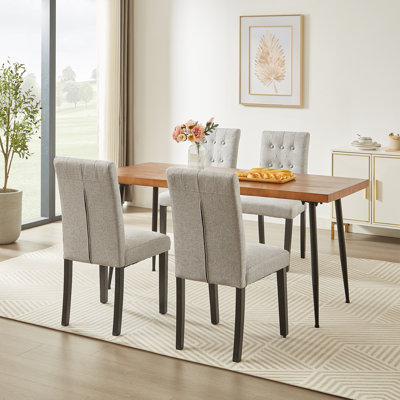 Parsons Dining Chairs Set of 4, Tufted Upholstered Dining Room Chairs, Linen Fabric Kitchen Chairs with High Back, Accent Side Chairs with Solid Wood Legs for Kitchen, Dining Room, Apartment