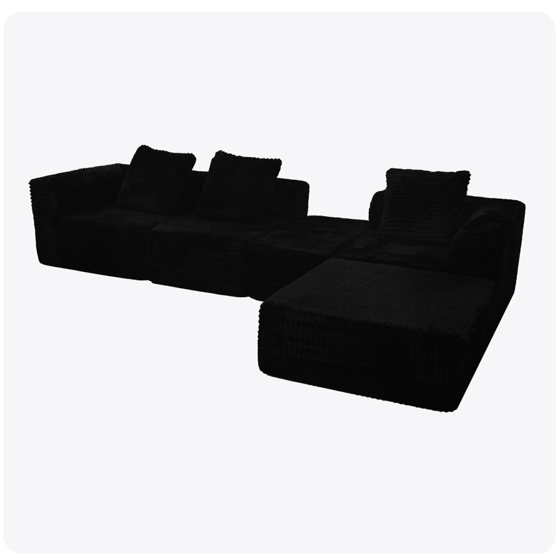 Black 4 - Seat Modular Sectional With Oversized Chaise And For Living Room, Medium Firm Seat, American Design, Foam Filler, Main Material, Stain , Machine Washable Soft, Shrink To Pilling Brushed