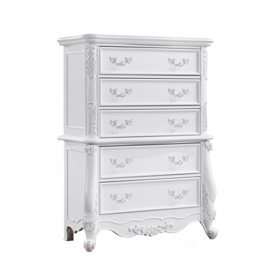 Commode de style champêtre avec détails sculptés, armoire de rangement blanche de luxe pour chambre à coucher et meuble-lavabo