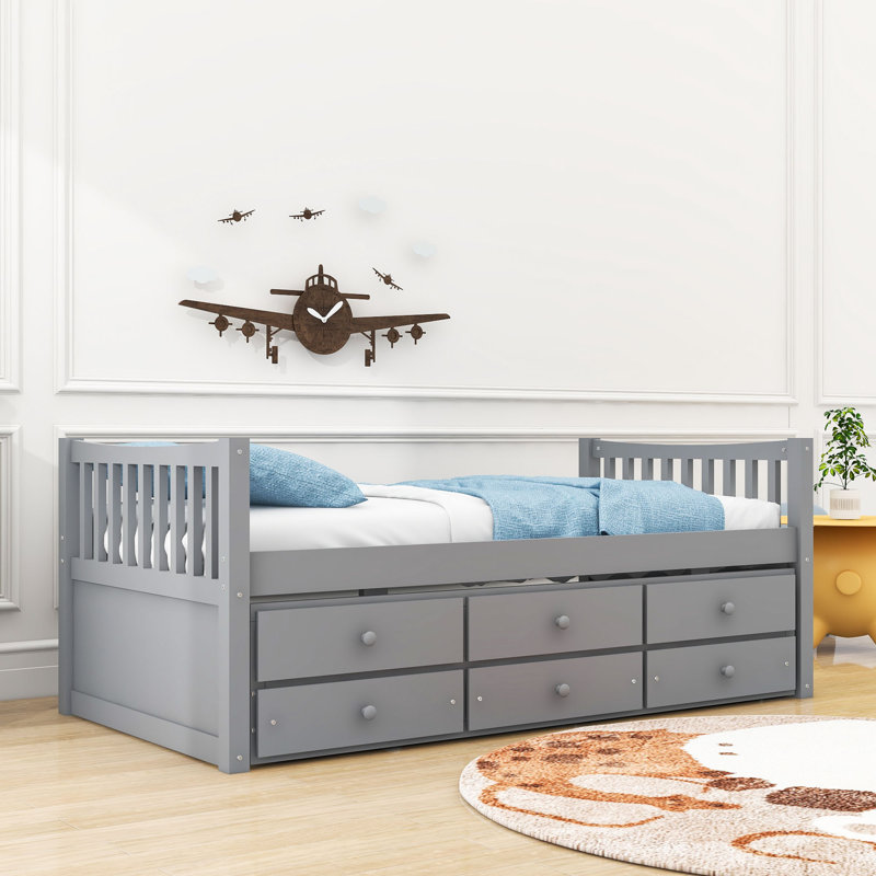 Lit de jour avec couchette et tiroirs, gris, Simple