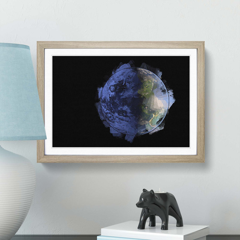 Blue Planet Earth in Abstract - Picture Frame Graphic Art Print, Oak Framed, 27cm H x 36cm W x 2cm D