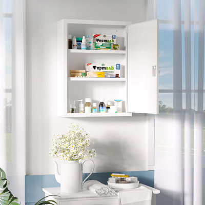 kleankin 16" x 21" Wall Medicine Cabinet with Lock, 3 Tier Steel Locking Wall Cabinet for Bathroom, Kitchen with 2 Keys