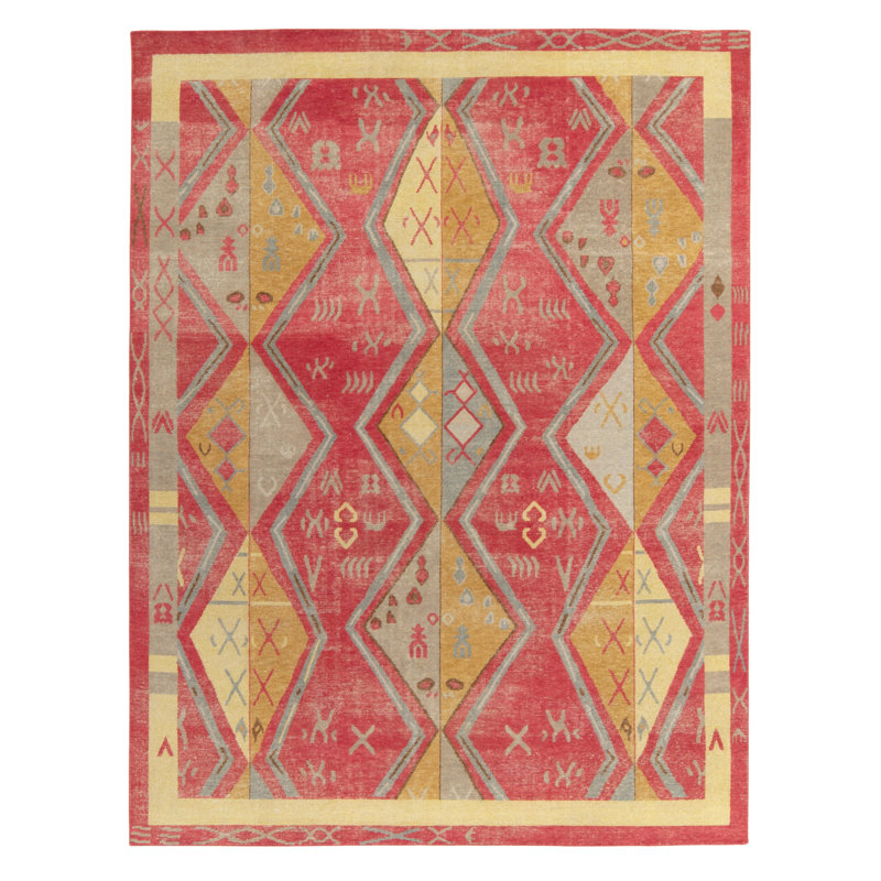 Distressed Homage Hand Knotted Wool Geometric Area Rug, Rectangle 9' x 12'