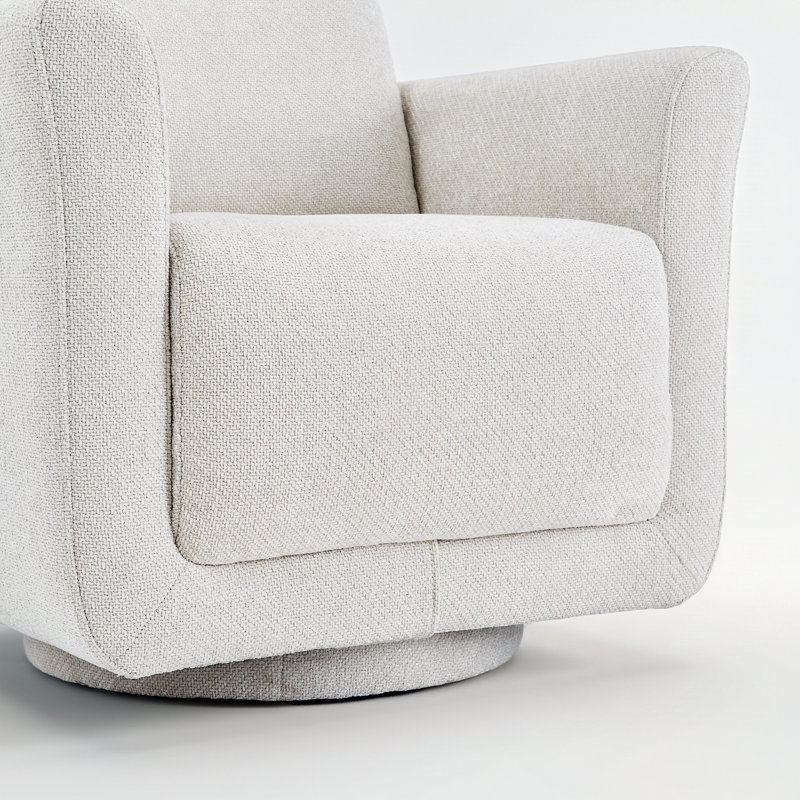 Fauteuil demi-tonneau rembourré et pivotant, Chenille douce performance écru