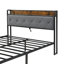 Structure de grand lit avec rangement, cadre de lit avec lumières DEL, tête de lit tapissier et 2 tiroirs, port USB et station de charge, aucun sommier nécessaire, assemblage facile, gris-1293249077
